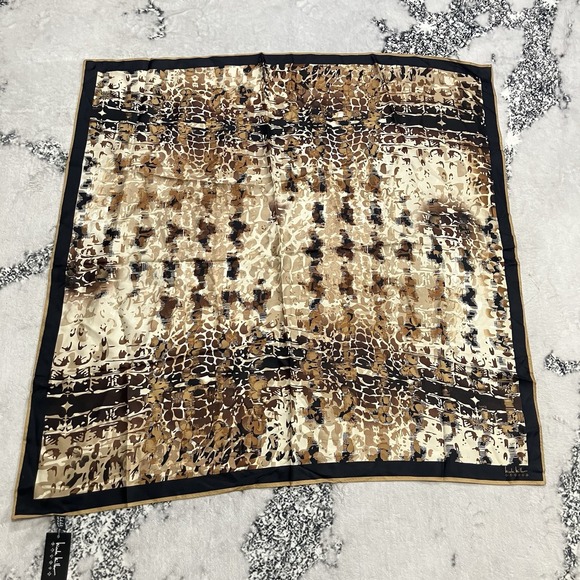 Nicole Miller Accessories - Nicole Miller‎ Silk Scarf Brown Animal Print Square Satin NWT Luxury Wrap